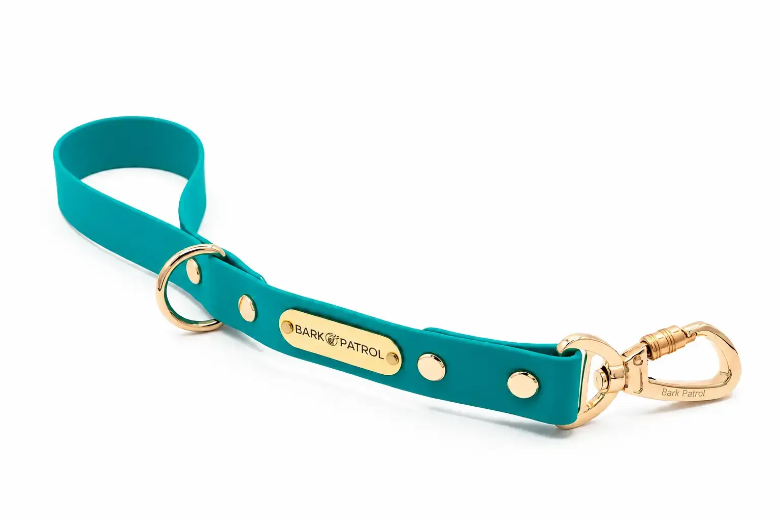 Teal Biothane Comfort Training Handle with gold locking clasp