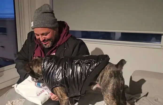 Bark Patrol customer testimonial video showing a man with dogs